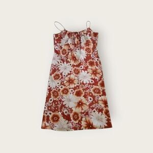 VTG Y2k Spoiled Girl orange floral empire waist milkmaid midi dress